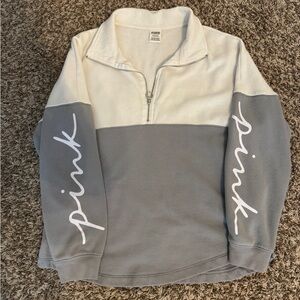 PINK Victoria's Secret Cream and Gray Zip-Up Sweater